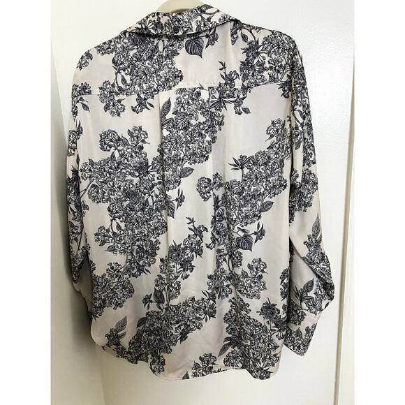 H&M Cream/Black Floral Long Sleeve Blouse - Sz. Small (EUC) - Picture 2 of 4